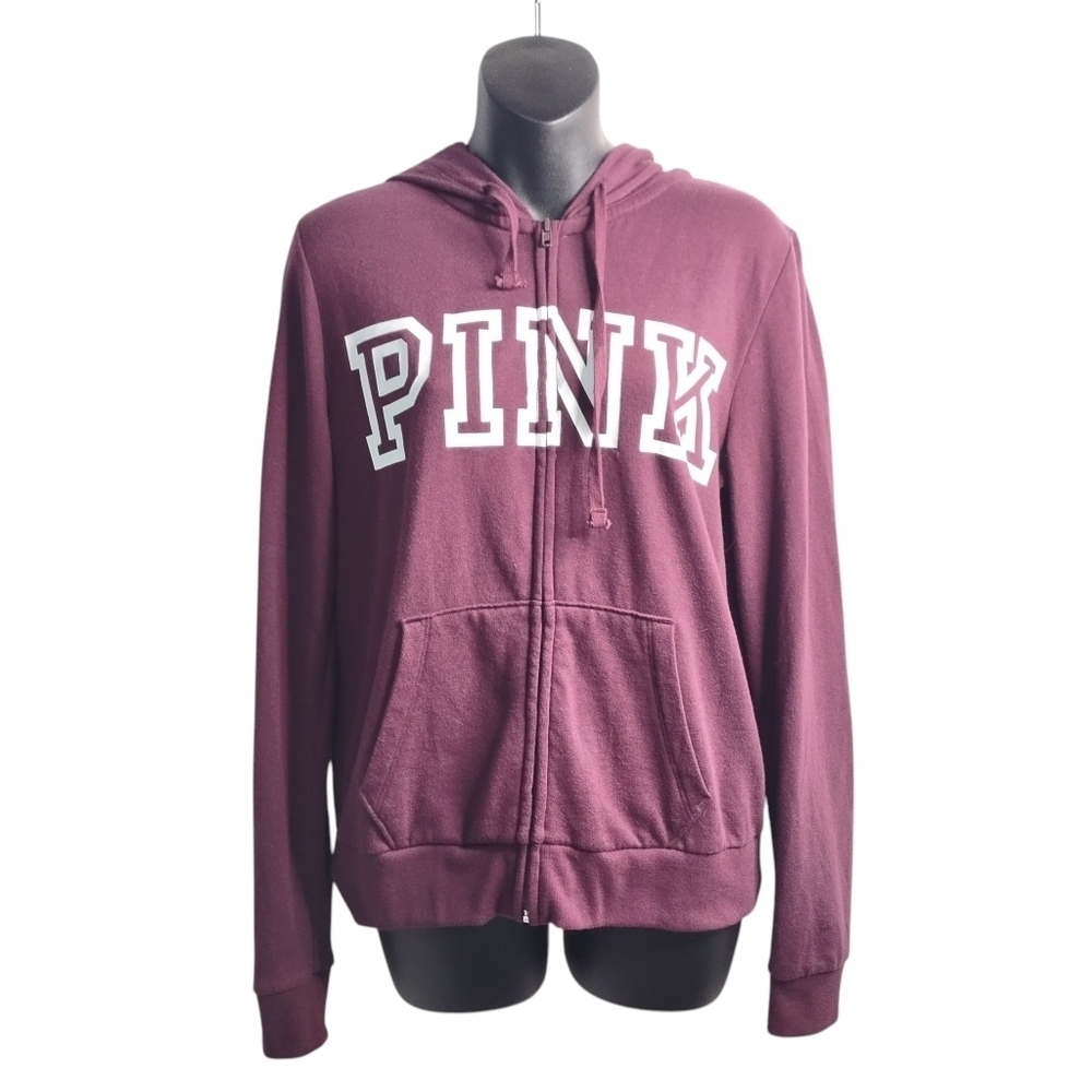 Pink Victoria’s Secret Jacket Women's Burgundy Full Zip Hooded Pockets Size M